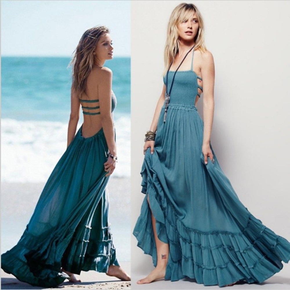 Strappy Boho Maxi Flowy Dress
